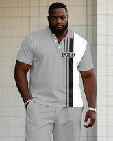 Simple Casual Small Label Printed Short-sleeved Polo Trousers Big Men's Set